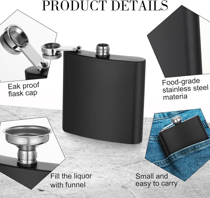 Hoolerry 30 Pieces Hip Flasks Set Stainless Steel Liquor Flask with Funnel Metal Leak Proof Flask Pocket Whiskey Flasks for Men Women Bridesmaid Wedding Party Supplies (Black,6 oz) - Image 3