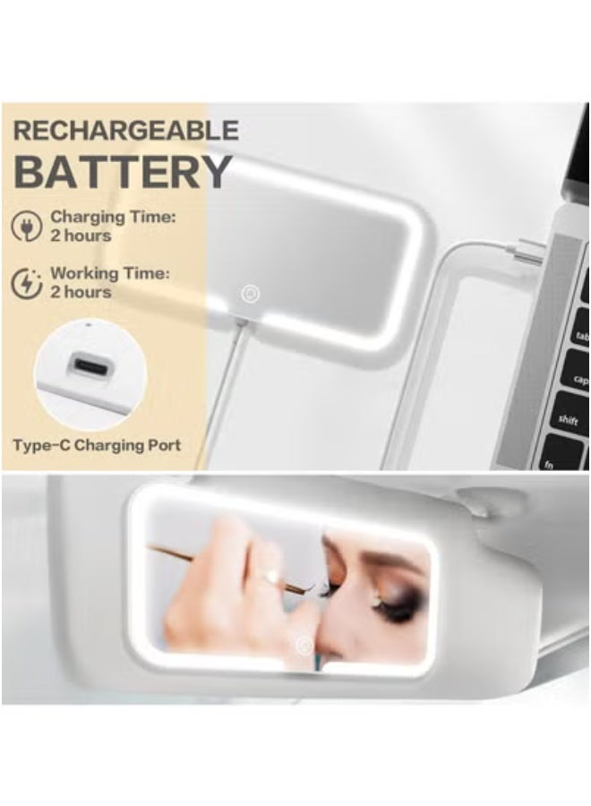 هالامين مرآة السيارة لتجميل ، مرآة التجميل القابلة لإعادة الشحن ، يوجد 3 أنماط الإضاءة ، مرآة  التجميل العالمي ( أبيض ) - Image 3