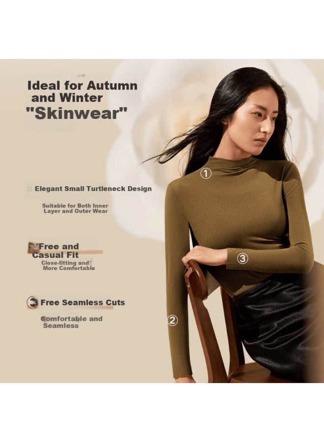 Maniform Women's Autumn Thermal Shirt, Small Turtleneck, Thickened Winter Antibacterial Comfortable Skin-friendly Base Layer - Image 2