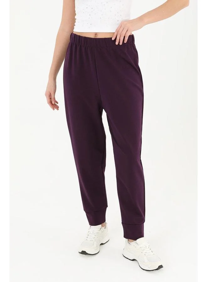 Soul Women's Ribbed Detailed Jogger Pants - 30189PNT - DARK PURPLE.