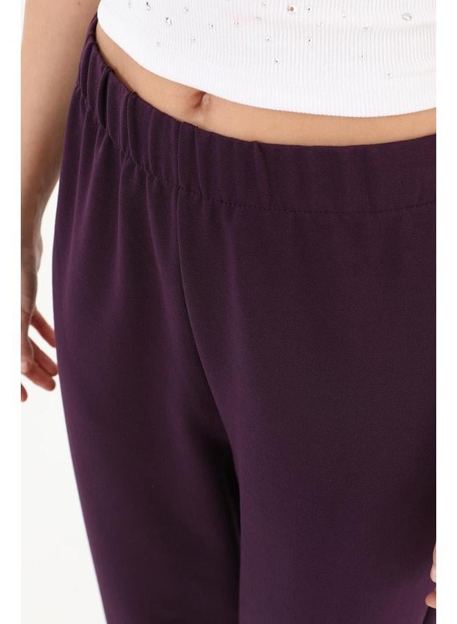 Soul Women's Ribbed Detailed Jogger Pants - 30189PNT - DARK PURPLE. - Image 3