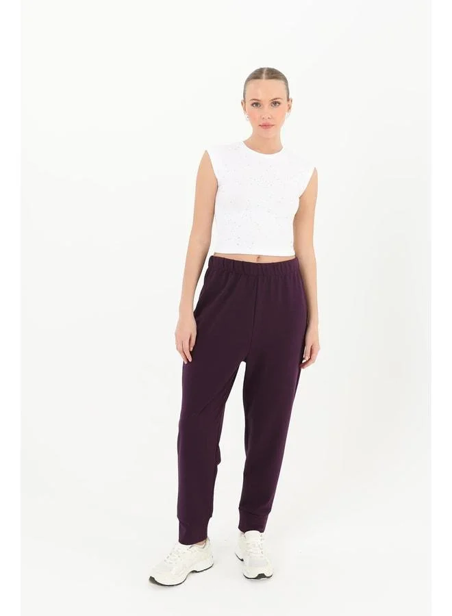 Soul Women's Ribbed Detailed Jogger Pants - 30189PNT - DARK PURPLE.