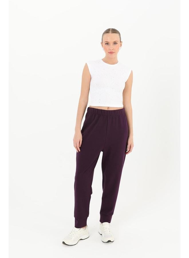 Soul Women's Ribbed Detailed Jogger Pants - 30189PNT - DARK PURPLE. - Image 1