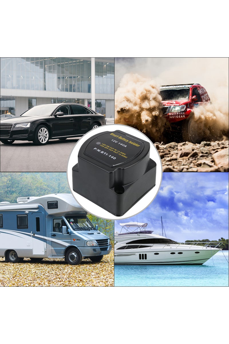 إيروريكس مرحل VSR أسود اللون لعزل بطارية السيارة التخييمية الذكية، 12 فولت، 140 أمبير، شحن منفصل حساس للجهد - Image 3