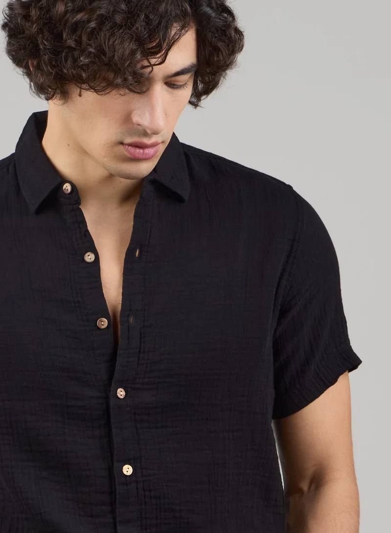 Just Nature Black Short Sleeve Resort Shirt for Men | Best Price UAE