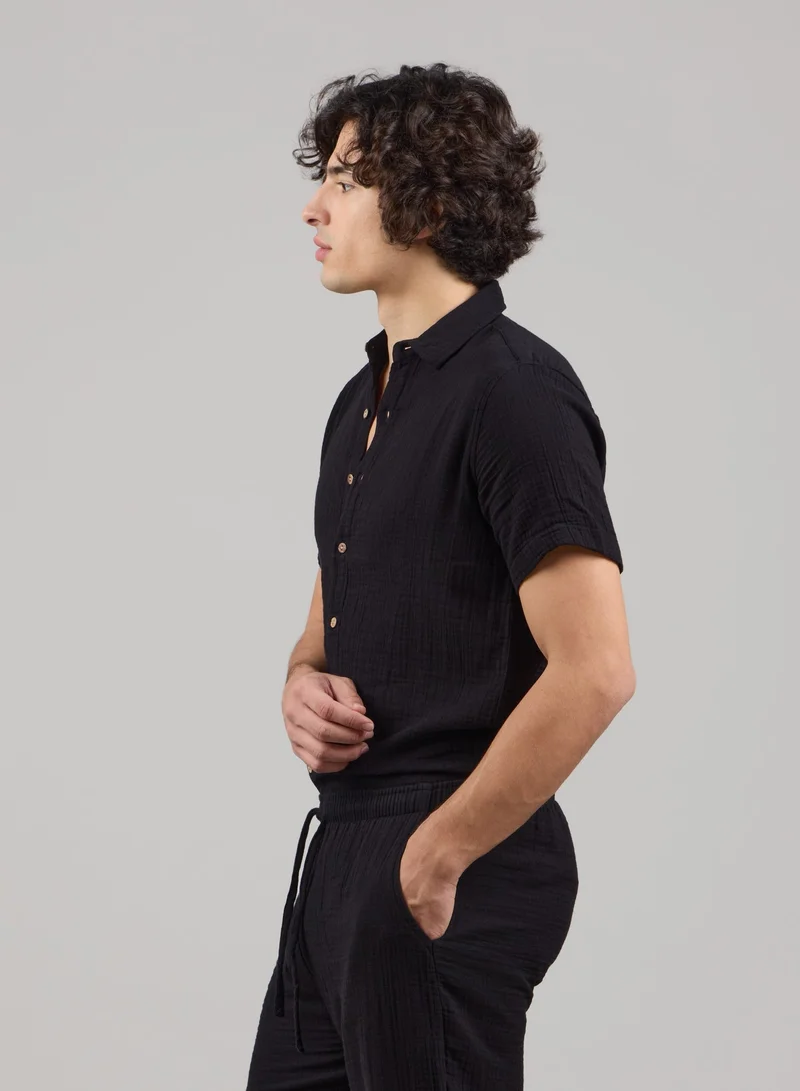 Just Nature Black Short Sleeve Resort Shirt for Men | Best Price UAE