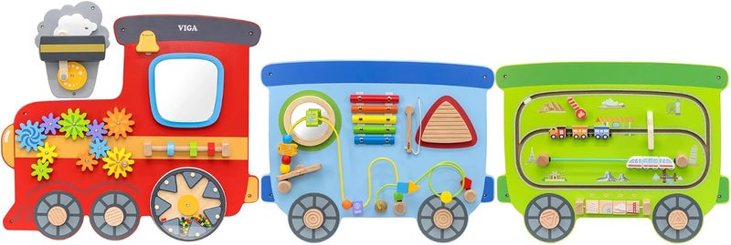 VIGA Wall Activity Panel - Train Wooden Sensory Busy Board for Toddlers - Image 1