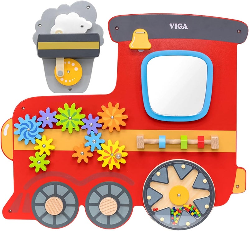 VIGA Wall Activity Panel - Train Wooden Sensory Busy Board for Toddlers - Image 2