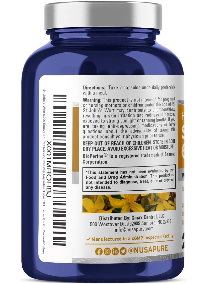 NusaPure St. John's Wort 6000 mg per Serving. 240 Veggie Capsules (Vegetarian, Non-GMO & Gluten-Free) with BioPerine  - Image 3