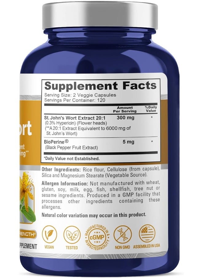 NusaPure St. John's Wort 6000 mg per Serving. 240 Veggie Capsules (Vegetarian, Non-GMO & Gluten-Free) with BioPerine  - Image 2