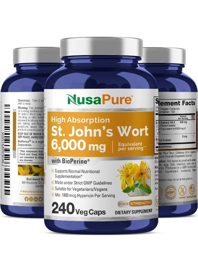 NusaPure St. John's Wort 6000 mg per Serving. 240 Veggie Capsules (Vegetarian, Non-GMO & Gluten-Free) with BioPerine  - Image 4