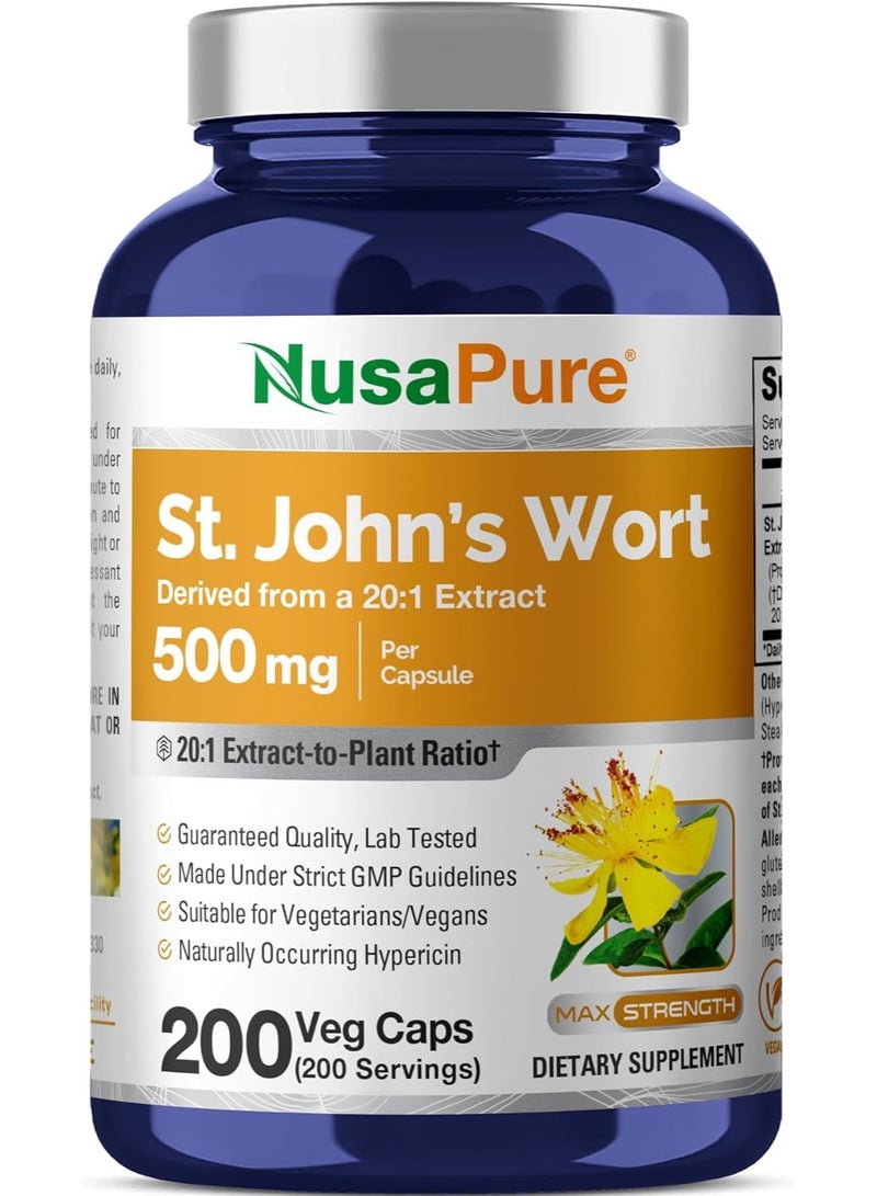 NusaPure St. John's Wort 500mg per Serving. 240 Veggie Capsules (Vegetarian, Non-GMO & Gluten-Free) with BioPerine - Image 1