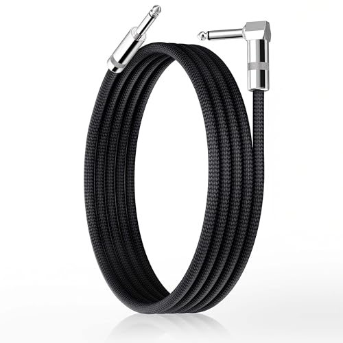 GOGHOST Short Guitar Cable 6.6FT, Amp Chord Electric Bass Amp Cord Braided, TS 1/4 Quarter Inch Straight to Right Angle Bass Instrument Cables Pro Audio (Black, 1Pack) - Image 1