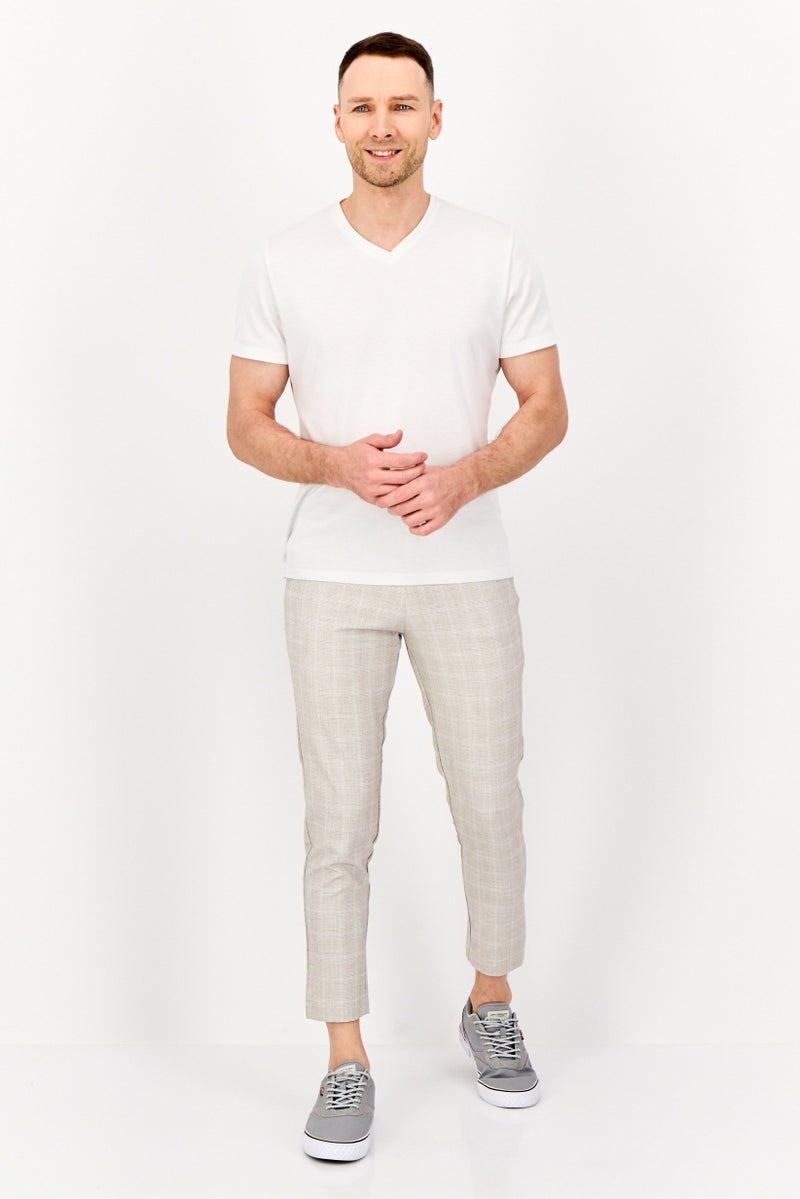 Celio Men Stretch Fit Micro Check Dress Pants, Beige  - Image 3