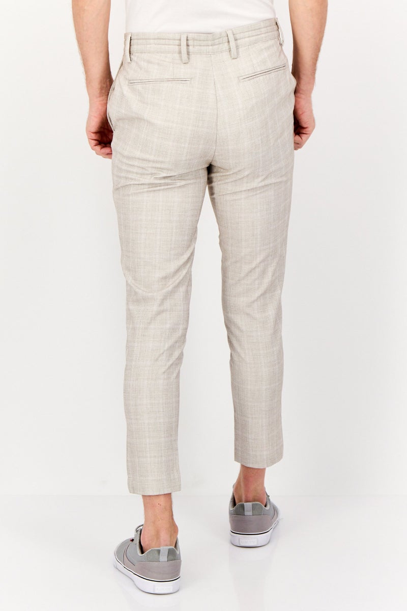 Celio Men Stretch Fit Micro Check Dress Pants, Beige  - Image 2