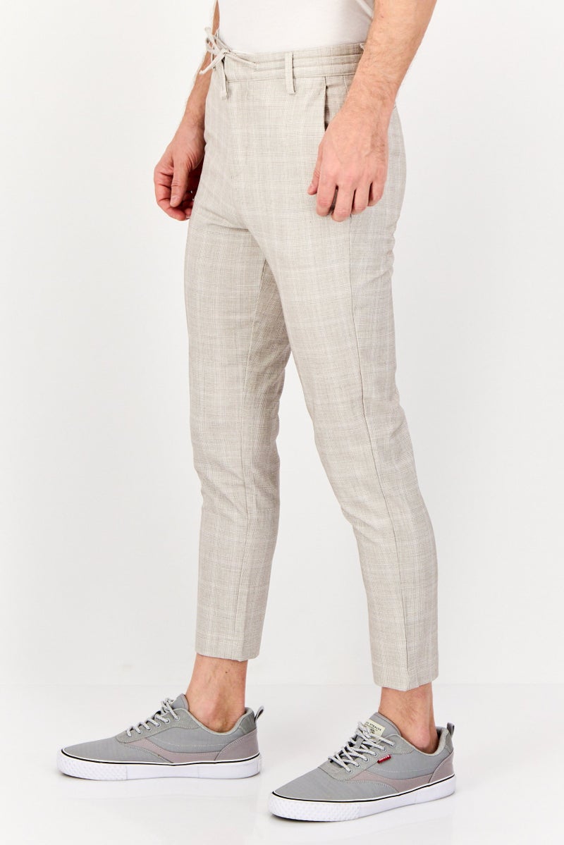 Celio Men Stretch Fit Micro Check Dress Pants, Beige  - Image 4