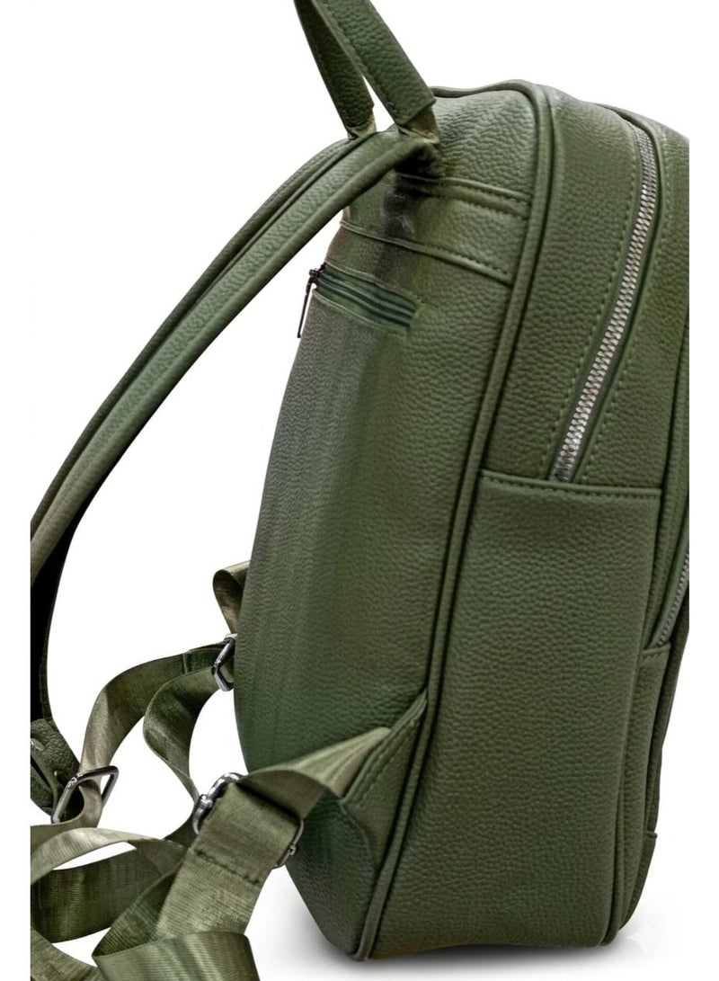 SUNSTAR Premium Olive Green Leather Backpack – Modern Fashion Mini Travel Bag - Image 2