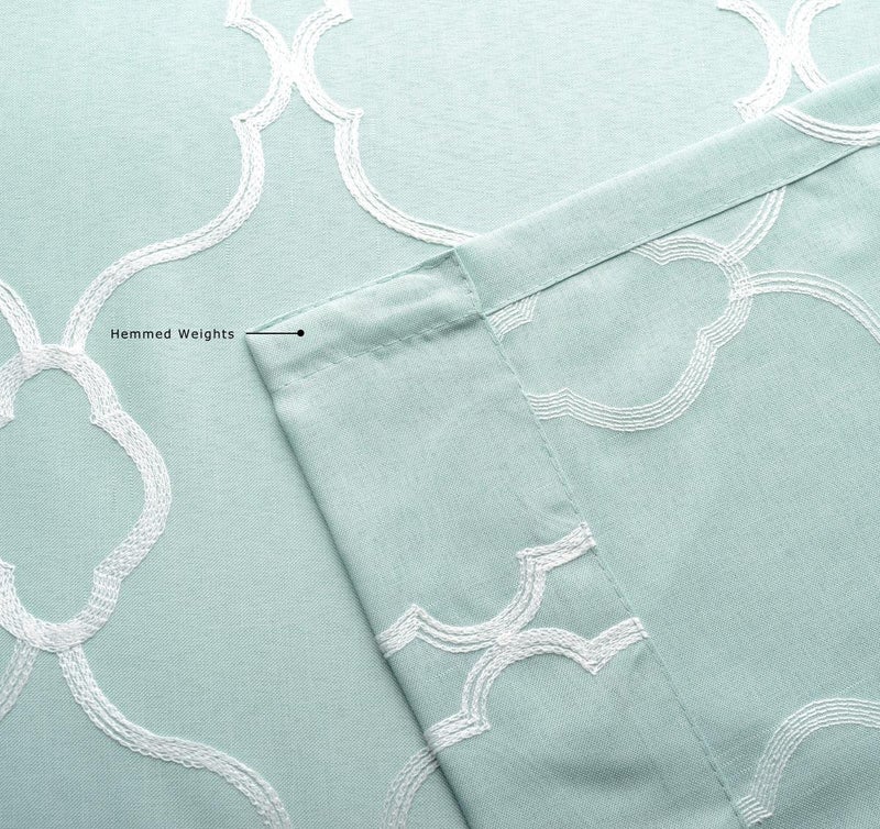 MIUCO Moroccan Embroidered Semi Sheer Curtains Faux Linen Grommet Window Panel Pair for Kitchen 52 x 63 Inch, Subtle Green - Image 5