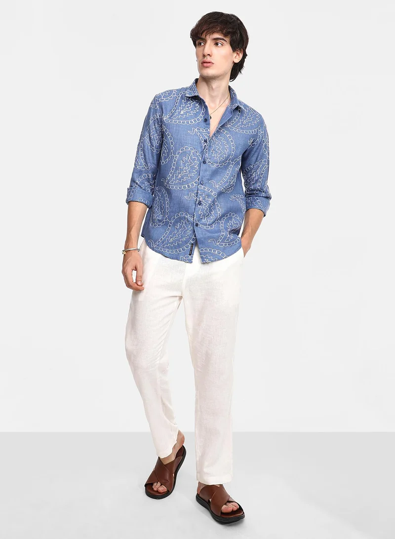 CAHOOT  Men's Icy Blue Paisley-Lined Shirt For Casual Wear | Spread Collar | Long Sleeve | Button Closure | Shirt Crafted With Comfort Fit For Everyday Wear for Men | Best Price UAE