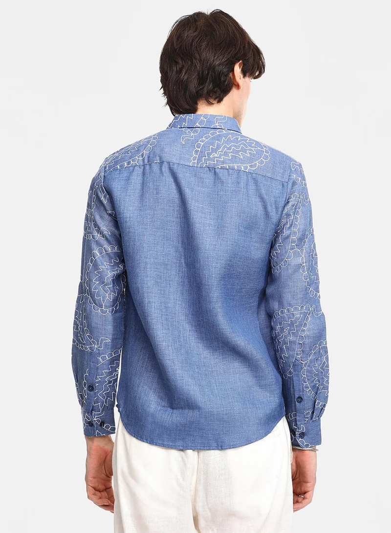CAHOOT  Men's Icy Blue Paisley-Lined Shirt For Casual Wear | Spread Collar | Long Sleeve | Button Closure | Shirt Crafted With Comfort Fit For Everyday Wear for Men | Best Price UAE