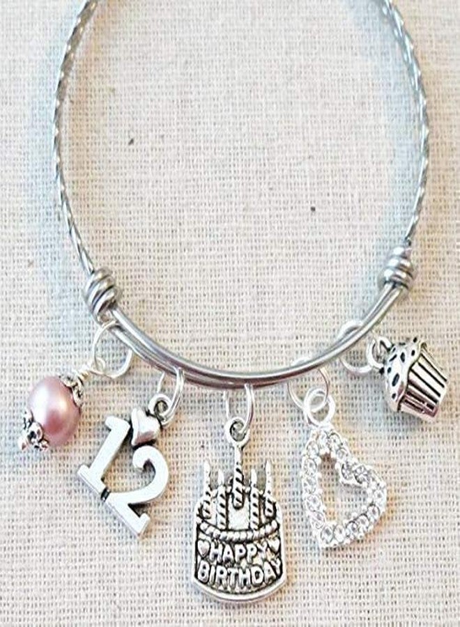 SCRAPHEART 12th BIRTHDAY Bracelet, 12th Birthday Charm Bracelet, Granddaughter Daughter Gift Idea, Twelfth Birthday Gift, 12 Year Old Birthday Bangle - Image 2
