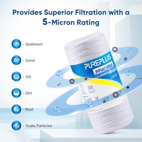 Pure Plus PUREPLUS 5 Micron 10 x 4.5 Whole House String Wound Sediment Filter for Well Water, Replacement Cartridge for 84637, WPX5BB97P, PC10, 355214-45, 355215-45, WP10BB97P, WP5BB97P, 2Pack - Image 3