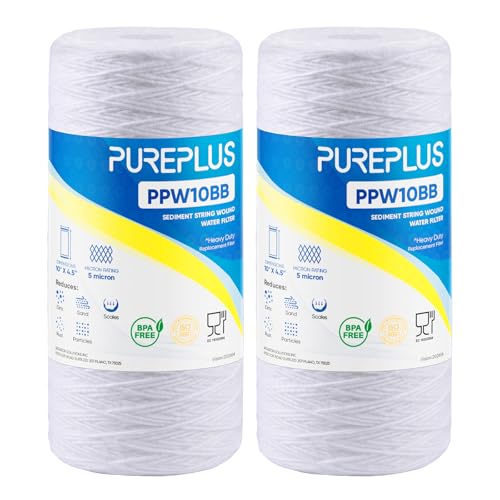 Pure Plus PUREPLUS 5 Micron 10 x 4.5 Whole House String Wound Sediment Filter for Well Water, Replacement Cartridge for 84637, WPX5BB97P, PC10, 355214-45, 355215-45, WP10BB97P, WP5BB97P, 2Pack - Image 1