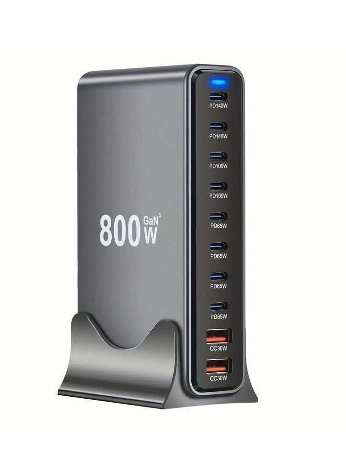 ATECH 800W USB A&USB C Charging Station,8 Type-C Ports【2×140W, 2×100W, 4×65W 】 2 USB Ports QC30W Charge Charging Station Type-C hub, GaN Technology, Fast Charge Wall Plug with 1.5m Power Cord Gray  - Image 1