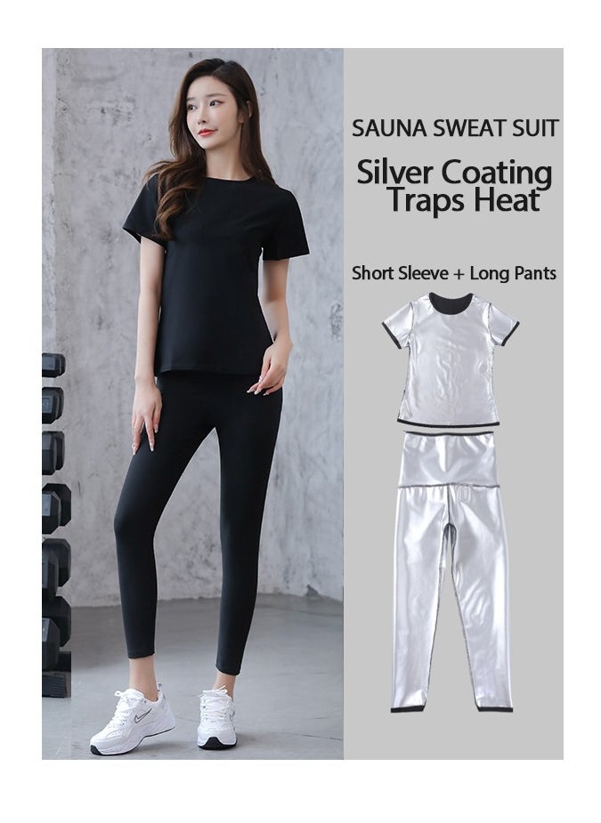 GRKC SAUNA SWEAT SUIT for Women | Short Sleeve + Pants | Burn More, Sweat More  - Image 1