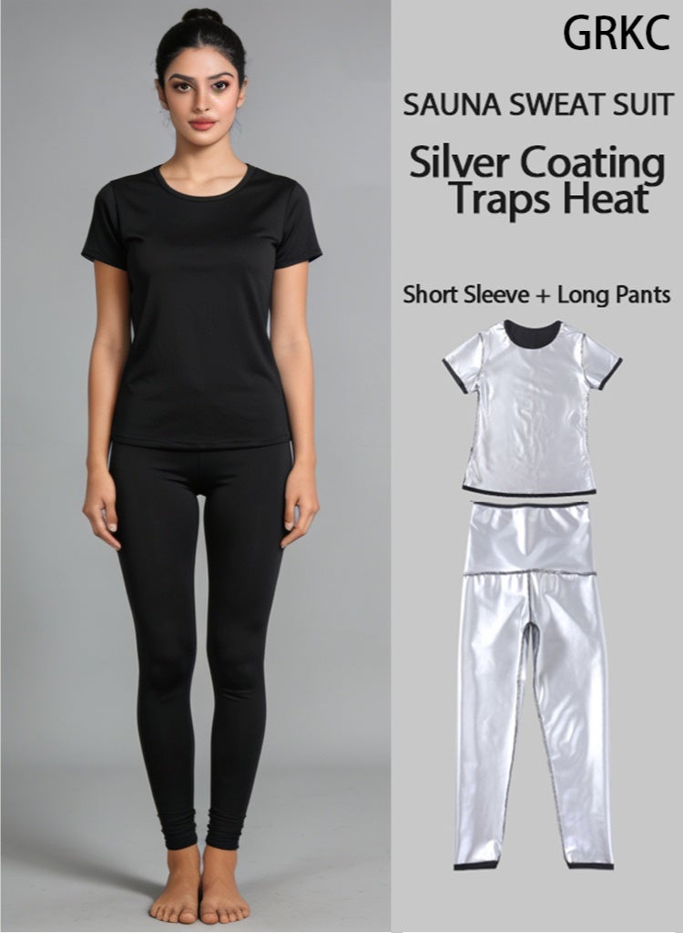 GRKC SAUNA SWEAT SUIT for Women | Short Sleeve + Pants | Burn More, Sweat More - Image 1