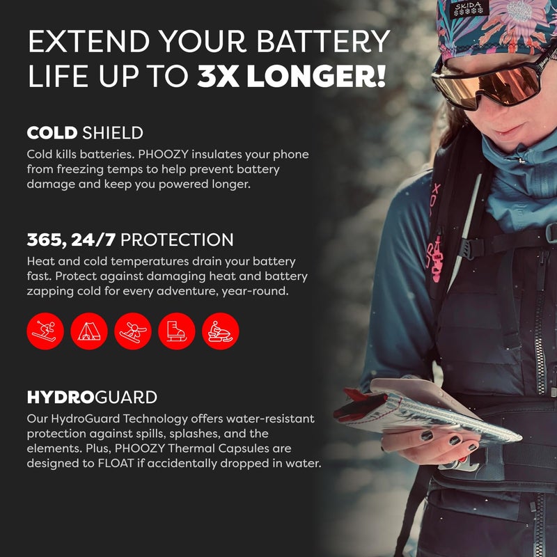 PHOOZY Apollo Thermal Phone Case | Insulated Phone Pouch Extends Battery Life 3X in Freezing Weather | Cold Resistant Drop Protection | Military Grade Water Resistant | Large | Silver - Image 3