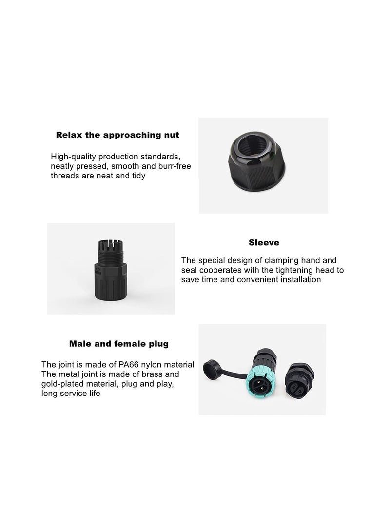 Y&D Outdoor Cable Connector, Waterproof Electrical Junction Box, 2Pcs 2Pin Screw Lock M19 Aviation Plug Socket Assembled 3.5-6.5mm for Tree Tunnel Led Light Strings  - Image 4