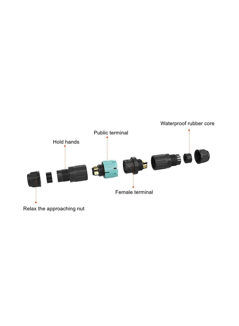 Y&D Outdoor Cable Connector, Waterproof Electrical Junction Box, 2Pcs 2Pin Screw Lock M19 Aviation Plug Socket Assembled 3.5-6.5mm for Tree Tunnel Led Light Strings  - Image 5