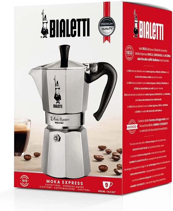 Bialetti - Moka Express: Iconic Stovetop Espresso Maker, Makes Real Italian Coffee, Moka Pot 9 Cups (14 Oz - 420 Ml), Aluminium, Silver - Image 5