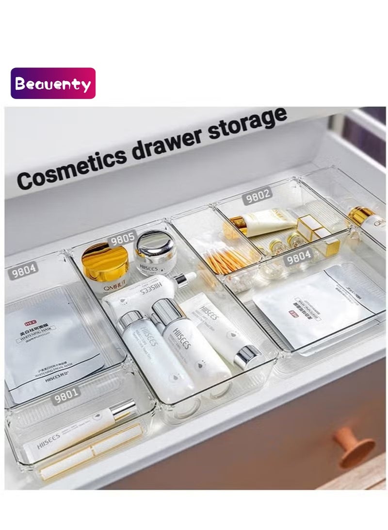 Beauenty 16 PCS Plastic Clear Drawer Organizer Set 5 Sizes Desk Office Drawer Organizing Trays and Divider Storage Bins for Makeup Snack Jewelry Kitchen Bedroom Bathroom vanity Accessories Containers - Image 1