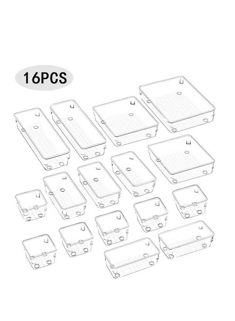 Beauenty 16 PCS Plastic Clear Drawer Organizer Set 5 Sizes Desk Office Drawer Organizing Trays and Divider Storage Bins for Makeup Snack Jewelry Kitchen Bedroom Bathroom vanity Accessories Containers - Image 4