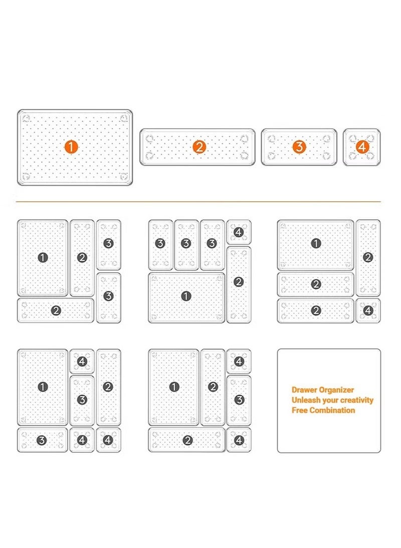 Beauenty 16 PCS Plastic Clear Drawer Organizer Set 5 Sizes Desk Office Drawer Organizing Trays and Divider Storage Bins for Makeup Snack Jewelry Kitchen Bedroom Bathroom vanity Accessories Containers - Image 3