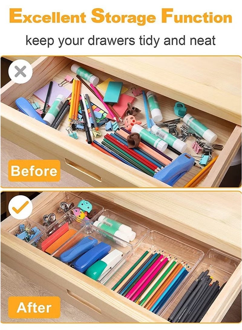 Beauenty 16 PCS Plastic Clear Drawer Organizer Set 5 Sizes Desk Office Drawer Organizing Trays and Divider Storage Bins for Makeup Snack Jewelry Kitchen Bedroom Bathroom vanity Accessories Containers - Image 2