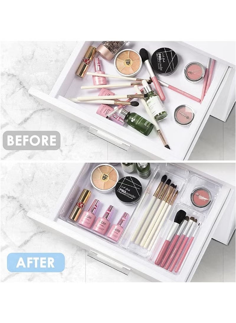 Beauenty 16 PCS Plastic Clear Drawer Organizer Set 5 Sizes Desk Office Drawer Organizing Trays and Divider Storage Bins for Makeup Snack Jewelry Kitchen Bedroom Bathroom vanity Accessories Containers - Image 5