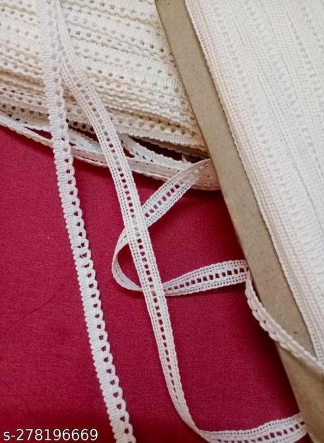 Lacesnmore Cotton lace White Center Beading Cycle Loop Design, Used for Borders, Embroidered Laces, Applique, Fabric Trim, Sewing Supplies, dyeble Cotton Thread Reel (Combo 10+10meter Pack) - Image 2