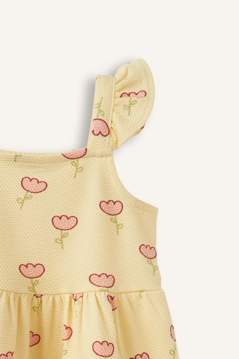 DeFacto Yellow BabyGirl Floral Strappy Knitted Dress Casual - Image 2