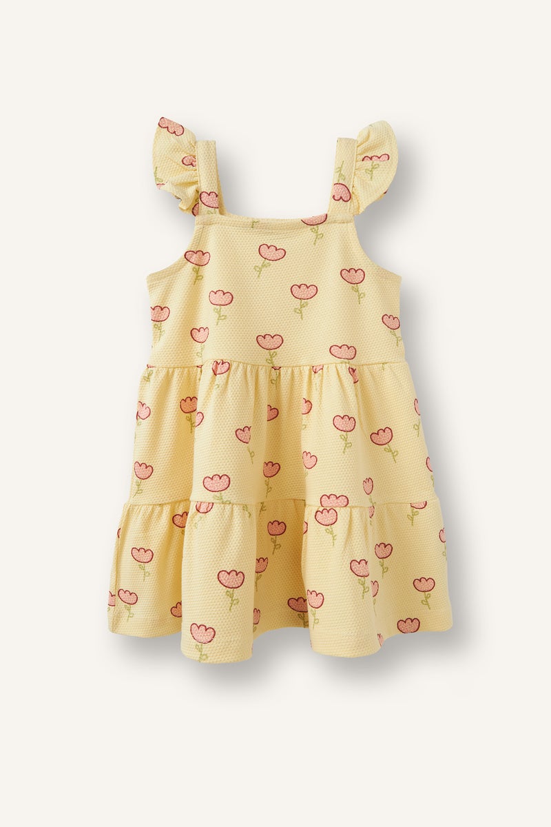 DeFacto Yellow BabyGirl Floral Strappy Knitted Dress Casual - Image 1