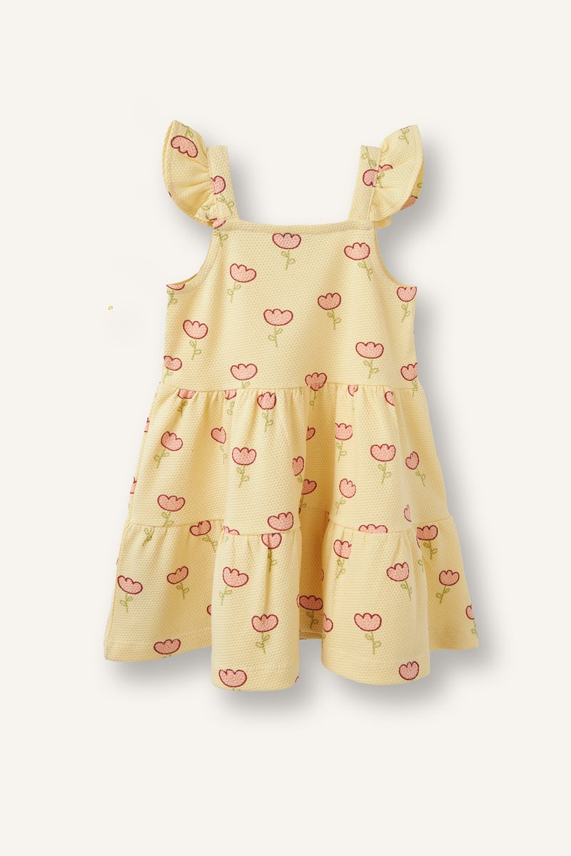 DeFacto Yellow BabyGirl Floral Strappy Knitted Dress Casual - Image 3