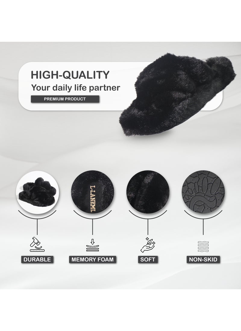 Monami Women's Home Slippers | Memory Foam, Fuzzy, Soft and Warm Cozy Open Toe Fluffy Home Shoes | Non Slip Slippers for Women and Girls  - Image 4