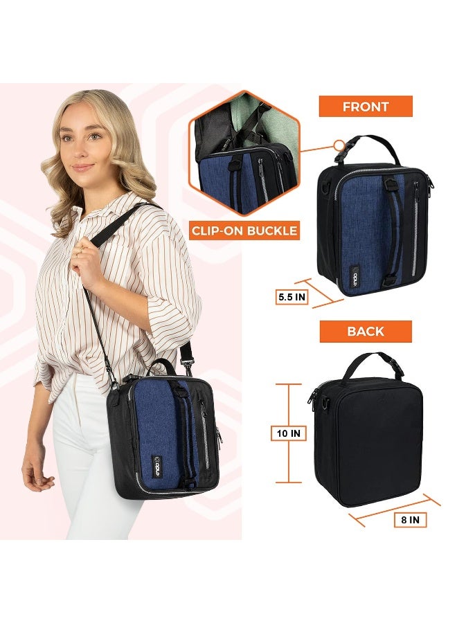 opux Insulated Lunch Box for Men Women Adult, Compact Lunch Bag for Kids Boy Girl Teen, Soft Lunch Cooler Bag for Work School, Leakproof Lunchbox Lunch Pail with Clip-on Buckle, Heather Navy - Image 2