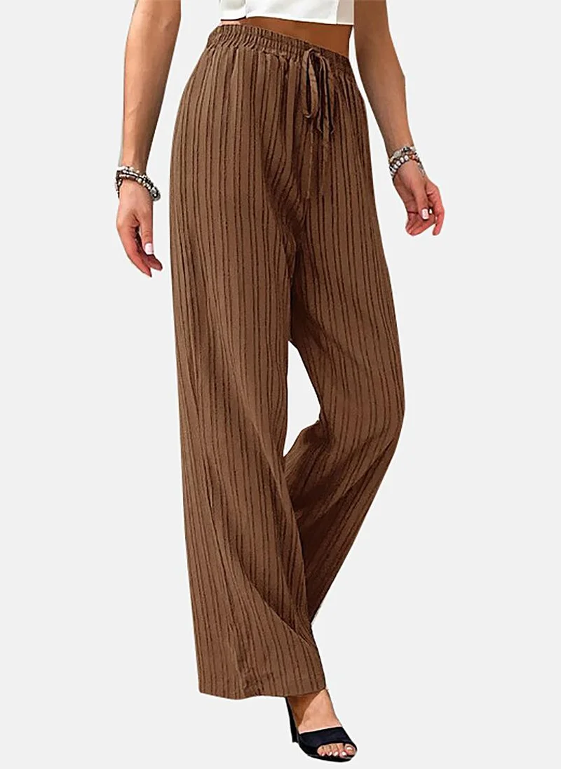 YUNIQEE Brown Soild Relaxed Fit Palazzos