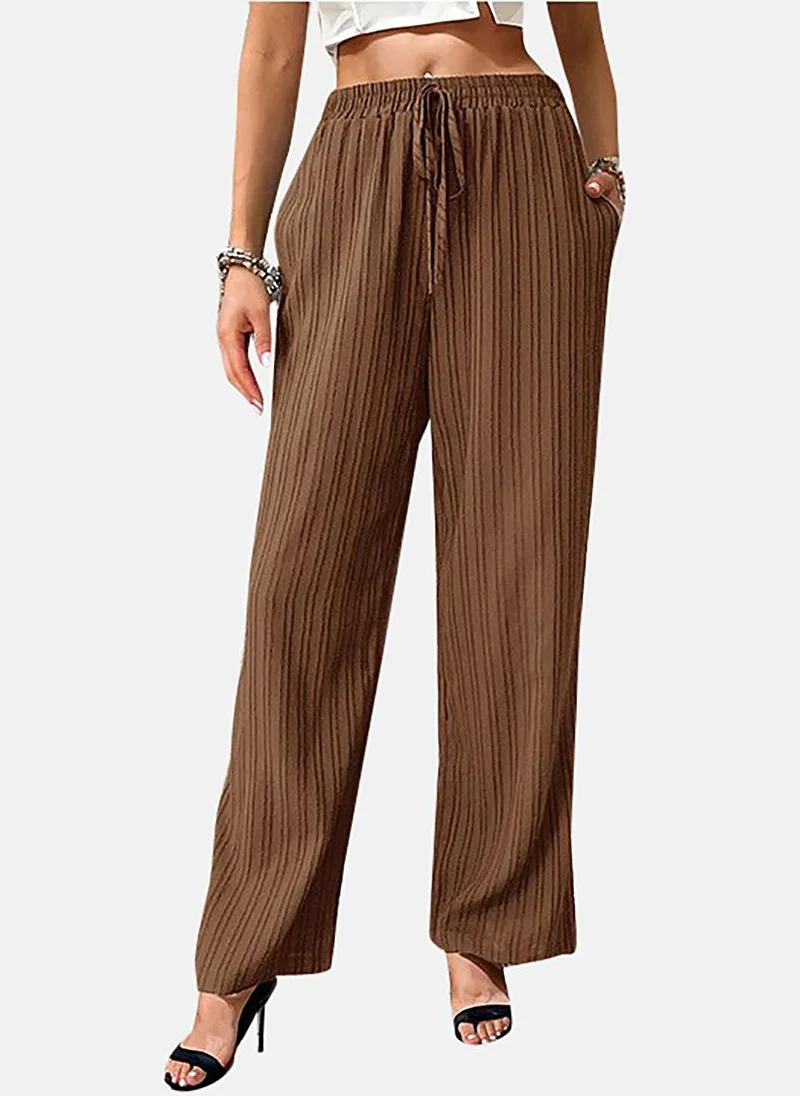 YUNIQEE Brown Soild Relaxed Fit Palazzos