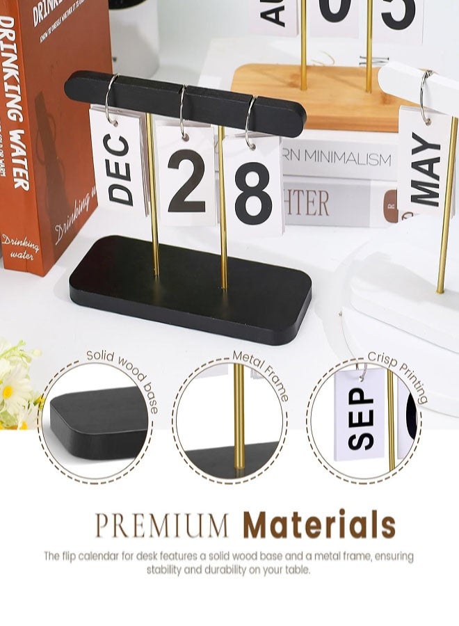 Jyelux Desktop Calendar, Wooden Flip Calendar, Reusable Wooden Desk Calendar Standing Flip, Countdown Daily Desk Desktop Accessories for Office Home Classroom Display Decor (Black) - Image 3