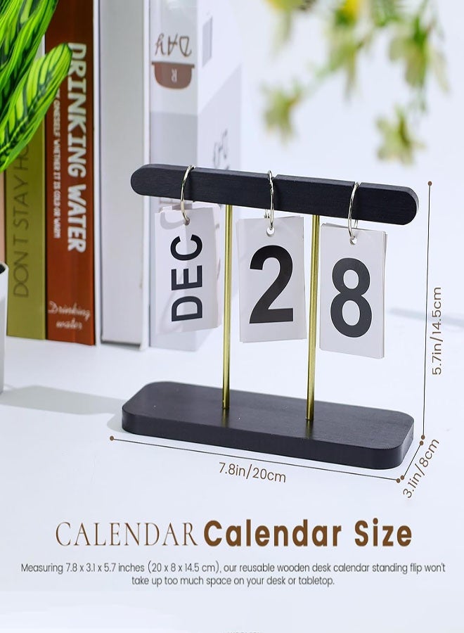Jyelux Desktop Calendar, Wooden Flip Calendar, Reusable Wooden Desk Calendar Standing Flip, Countdown Daily Desk Desktop Accessories for Office Home Classroom Display Decor (Black) - Image 2