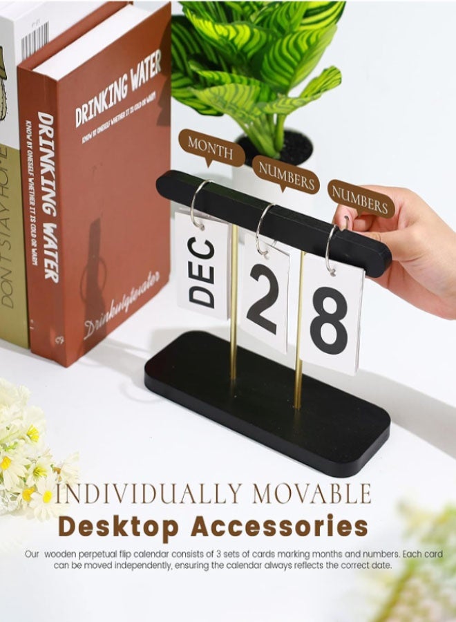 Jyelux Desktop Calendar, Wooden Flip Calendar, Reusable Wooden Desk Calendar Standing Flip, Countdown Daily Desk Desktop Accessories for Office Home Classroom Display Decor (Black) - Image 4